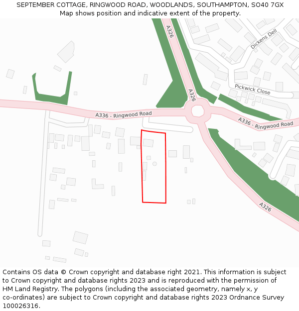 SEPTEMBER COTTAGE, RINGWOOD ROAD, WOODLANDS, SOUTHAMPTON, SO40 7GX: Location map and indicative extent of plot