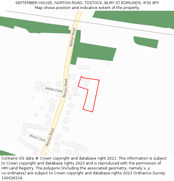 SEPTEMBER HOUSE, NORTON ROAD, TOSTOCK, BURY ST EDMUNDS, IP30 9PY: Location map and indicative extent of plot