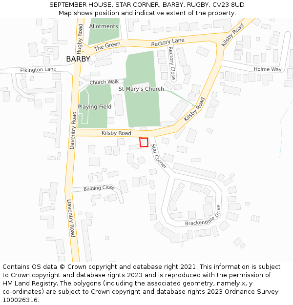 SEPTEMBER HOUSE, STAR CORNER, BARBY, RUGBY, CV23 8UD: Location map and indicative extent of plot