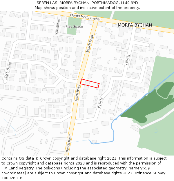 SEREN LAS, MORFA BYCHAN, PORTHMADOG, LL49 9YD: Location map and indicative extent of plot