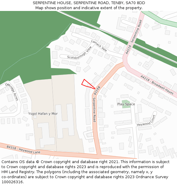 SERPENTINE HOUSE, SERPENTINE ROAD, TENBY, SA70 8DD: Location map and indicative extent of plot