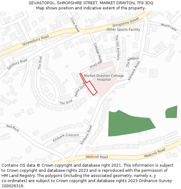 SEVASTOPOL, SHROPSHIRE STREET, MARKET DRAYTON, TF9 3DQ: Location map and indicative extent of plot