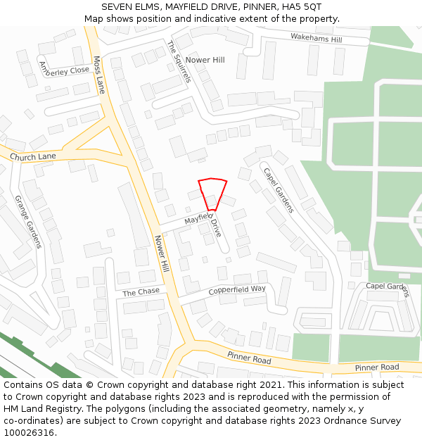 SEVEN ELMS, MAYFIELD DRIVE, PINNER, HA5 5QT: Location map and indicative extent of plot
