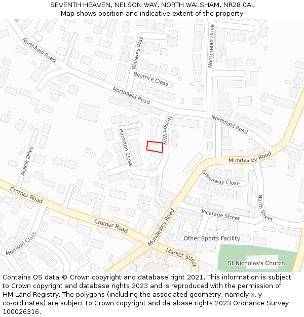 SEVENTH HEAVEN, NELSON WAY, NORTH WALSHAM, NR28 0AL: Location map and indicative extent of plot