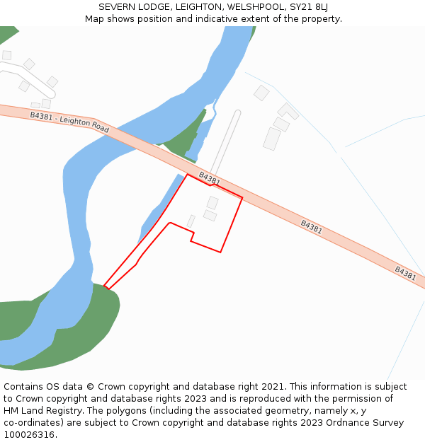 SEVERN LODGE, LEIGHTON, WELSHPOOL, SY21 8LJ: Location map and indicative extent of plot