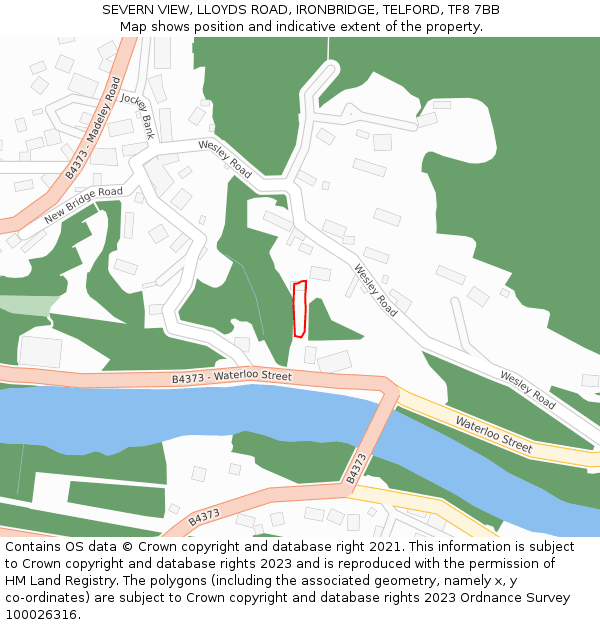 SEVERN VIEW, LLOYDS ROAD, IRONBRIDGE, TELFORD, TF8 7BB: Location map and indicative extent of plot