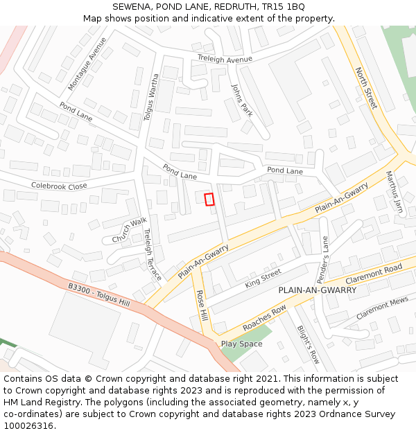SEWENA, POND LANE, REDRUTH, TR15 1BQ: Location map and indicative extent of plot