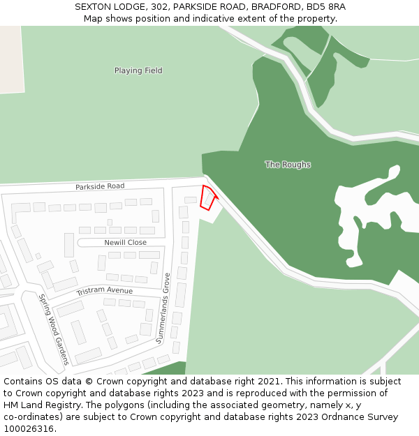 SEXTON LODGE, 302, PARKSIDE ROAD, BRADFORD, BD5 8RA: Location map and indicative extent of plot