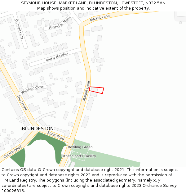 SEYMOUR HOUSE, MARKET LANE, BLUNDESTON, LOWESTOFT, NR32 5AN: Location map and indicative extent of plot