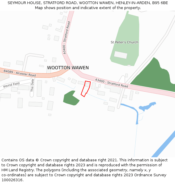 SEYMOUR HOUSE, STRATFORD ROAD, WOOTTON WAWEN, HENLEY-IN-ARDEN, B95 6BE: Location map and indicative extent of plot