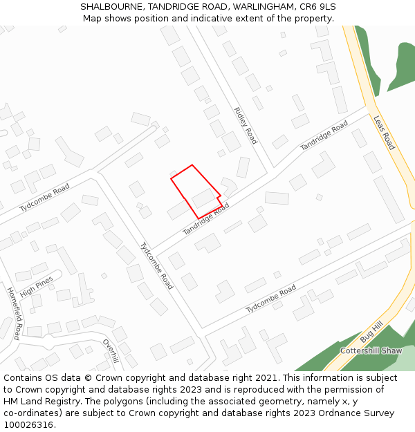 SHALBOURNE, TANDRIDGE ROAD, WARLINGHAM, CR6 9LS: Location map and indicative extent of plot