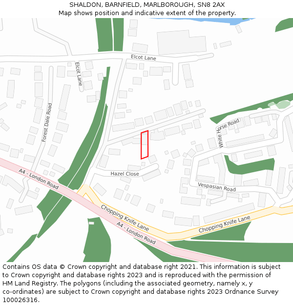 SHALDON, BARNFIELD, MARLBOROUGH, SN8 2AX: Location map and indicative extent of plot