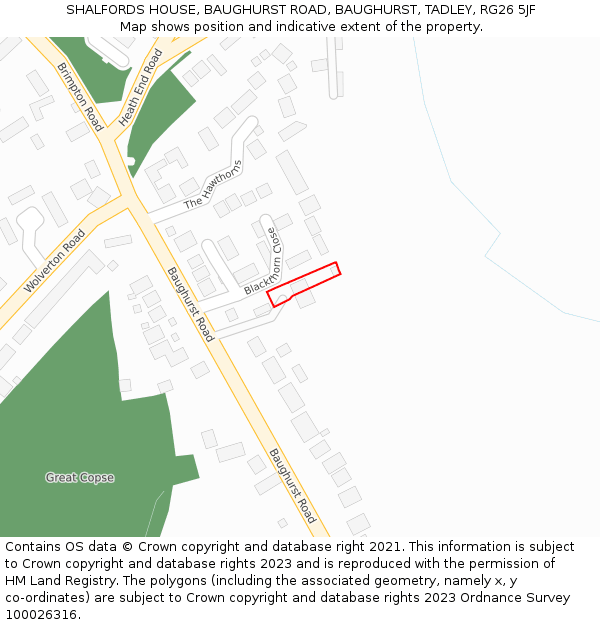 SHALFORDS HOUSE, BAUGHURST ROAD, BAUGHURST, TADLEY, RG26 5JF: Location map and indicative extent of plot