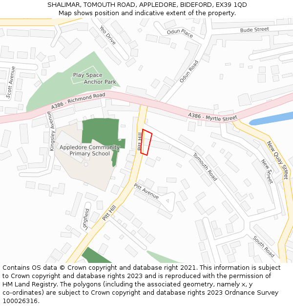 SHALIMAR, TOMOUTH ROAD, APPLEDORE, BIDEFORD, EX39 1QD: Location map and indicative extent of plot