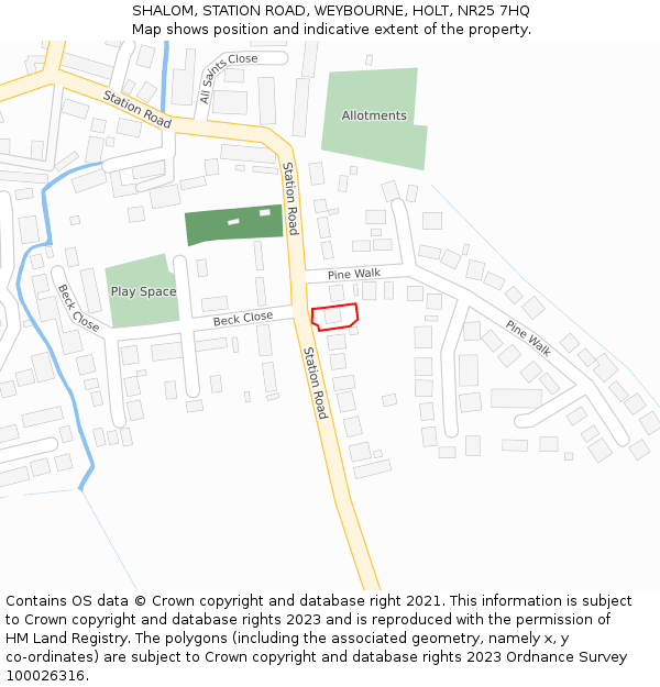 SHALOM, STATION ROAD, WEYBOURNE, HOLT, NR25 7HQ: Location map and indicative extent of plot