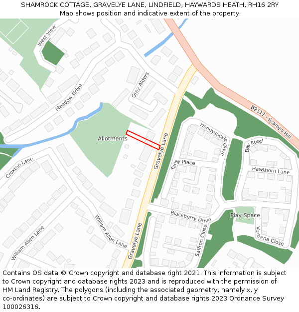 SHAMROCK COTTAGE, GRAVELYE LANE, LINDFIELD, HAYWARDS HEATH, RH16 2RY: Location map and indicative extent of plot