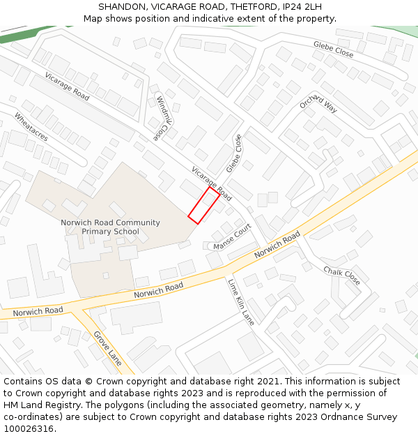 SHANDON, VICARAGE ROAD, THETFORD, IP24 2LH: Location map and indicative extent of plot