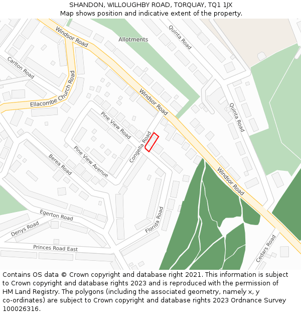 SHANDON, WILLOUGHBY ROAD, TORQUAY, TQ1 1JX: Location map and indicative extent of plot