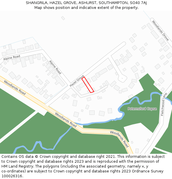 SHANGRILA, HAZEL GROVE, ASHURST, SOUTHAMPTON, SO40 7AJ: Location map and indicative extent of plot