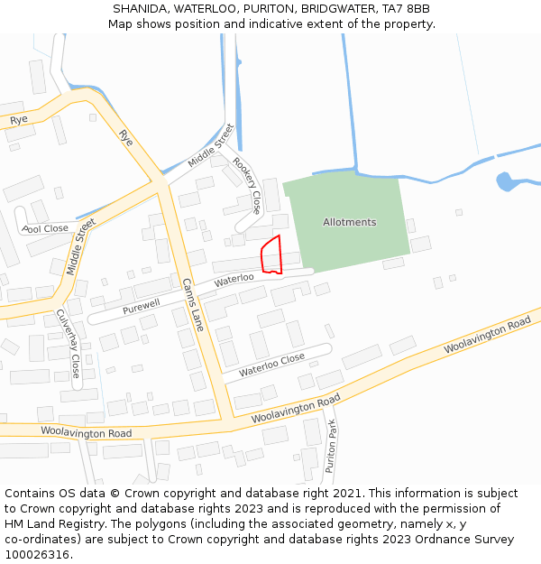 SHANIDA, WATERLOO, PURITON, BRIDGWATER, TA7 8BB: Location map and indicative extent of plot