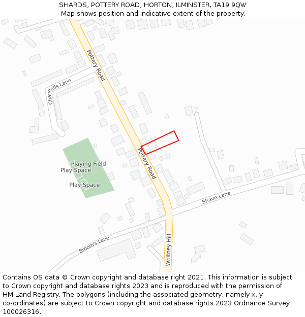 SHARDS, POTTERY ROAD, HORTON, ILMINSTER, TA19 9QW: Location map and indicative extent of plot