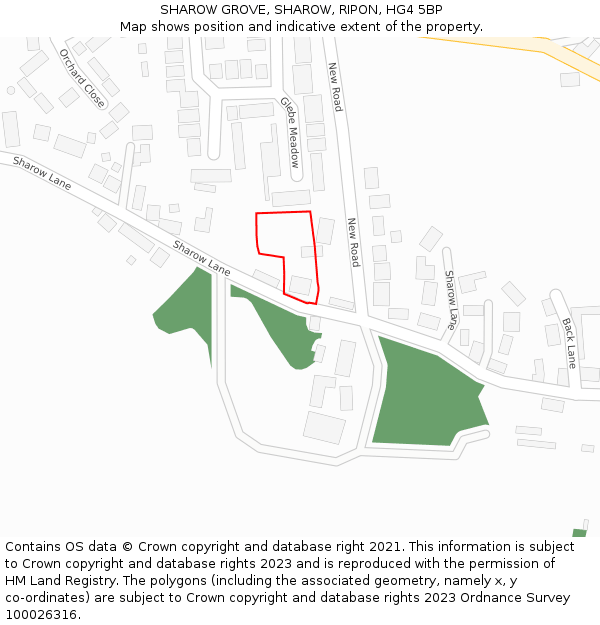 SHAROW GROVE, SHAROW, RIPON, HG4 5BP: Location map and indicative extent of plot