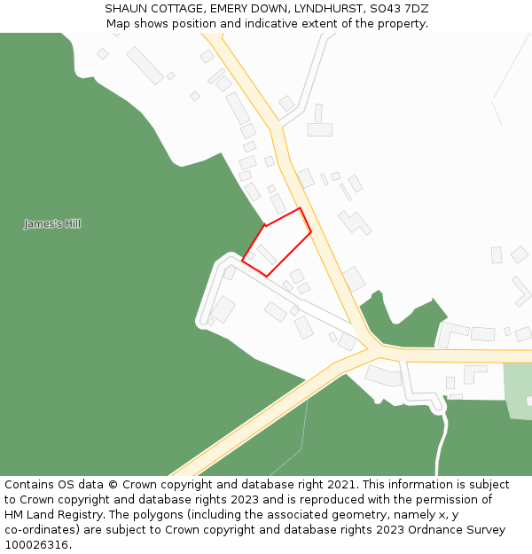 SHAUN COTTAGE, EMERY DOWN, LYNDHURST, SO43 7DZ: Location map and indicative extent of plot