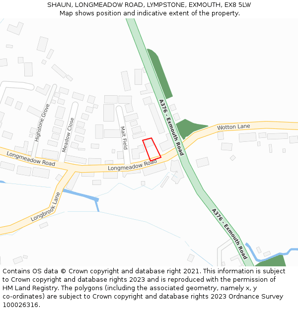 SHAUN, LONGMEADOW ROAD, LYMPSTONE, EXMOUTH, EX8 5LW: Location map and indicative extent of plot