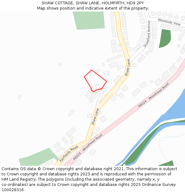 SHAW COTTAGE, SHAW LANE, HOLMFIRTH, HD9 2PY: Location map and indicative extent of plot