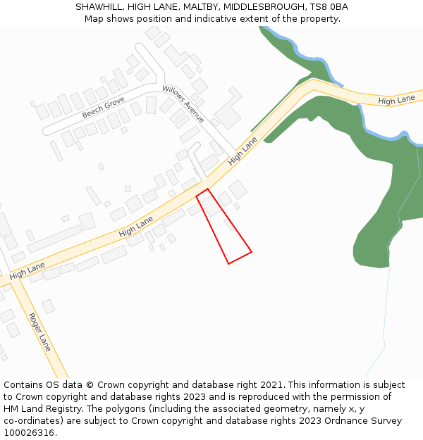 SHAWHILL, HIGH LANE, MALTBY, MIDDLESBROUGH, TS8 0BA: Location map and indicative extent of plot