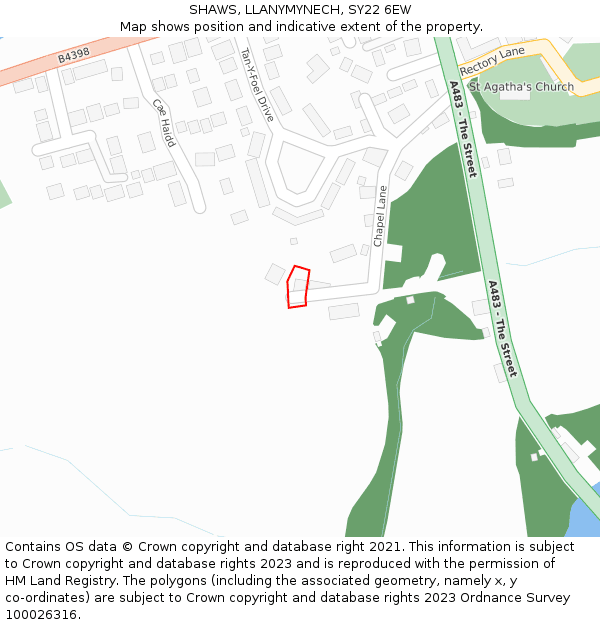 SHAWS, LLANYMYNECH, SY22 6EW: Location map and indicative extent of plot