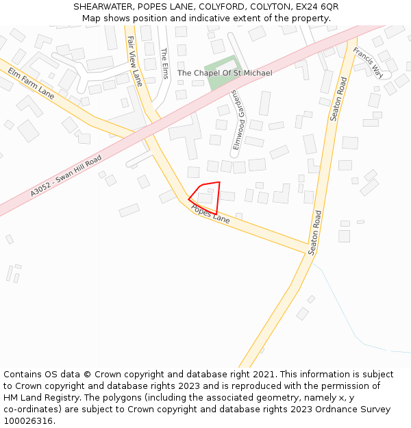 SHEARWATER, POPES LANE, COLYFORD, COLYTON, EX24 6QR: Location map and indicative extent of plot