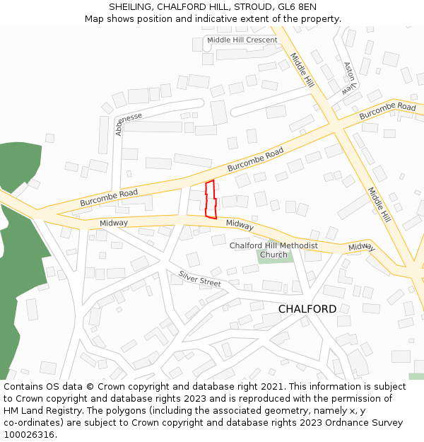 SHEILING, CHALFORD HILL, STROUD, GL6 8EN: Location map and indicative extent of plot