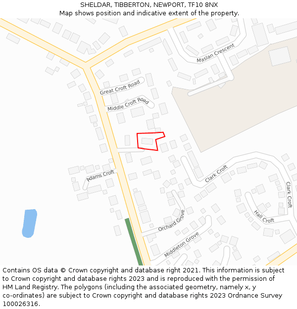 SHELDAR, TIBBERTON, NEWPORT, TF10 8NX: Location map and indicative extent of plot