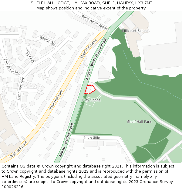 SHELF HALL LODGE, HALIFAX ROAD, SHELF, HALIFAX, HX3 7NT: Location map and indicative extent of plot