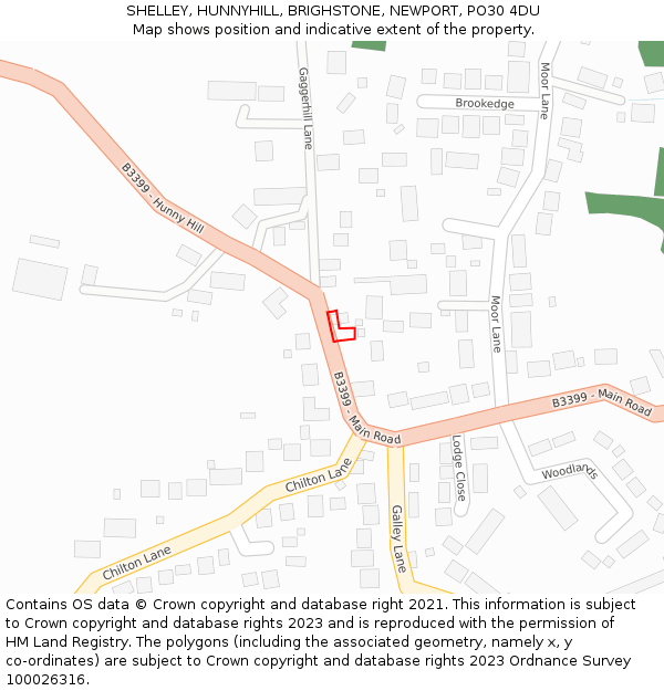 SHELLEY, HUNNYHILL, BRIGHSTONE, NEWPORT, PO30 4DU: Location map and indicative extent of plot