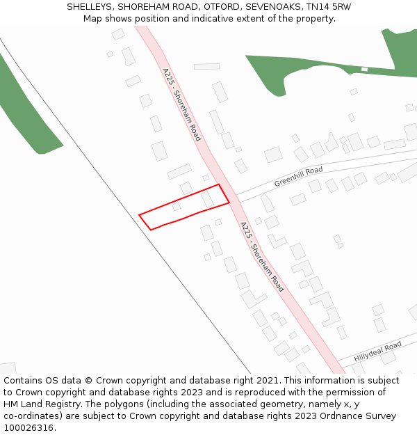 SHELLEYS, SHOREHAM ROAD, OTFORD, SEVENOAKS, TN14 5RW: Location map and indicative extent of plot