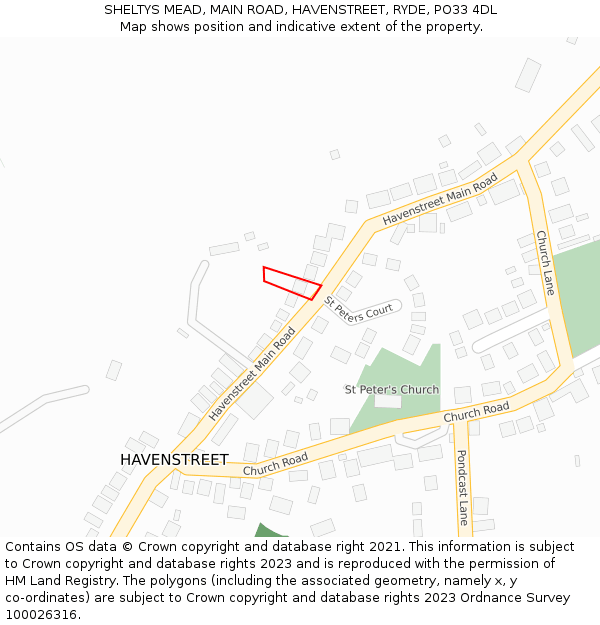 SHELTYS MEAD, MAIN ROAD, HAVENSTREET, RYDE, PO33 4DL: Location map and indicative extent of plot