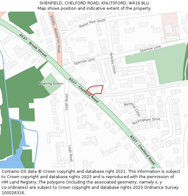 SHENFIELD, CHELFORD ROAD, KNUTSFORD, WA16 8LU: Location map and indicative extent of plot