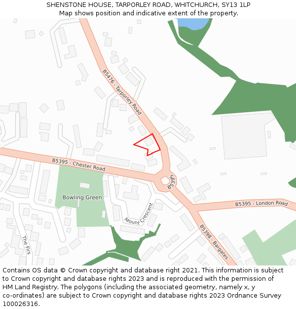 SHENSTONE HOUSE, TARPORLEY ROAD, WHITCHURCH, SY13 1LP: Location map and indicative extent of plot