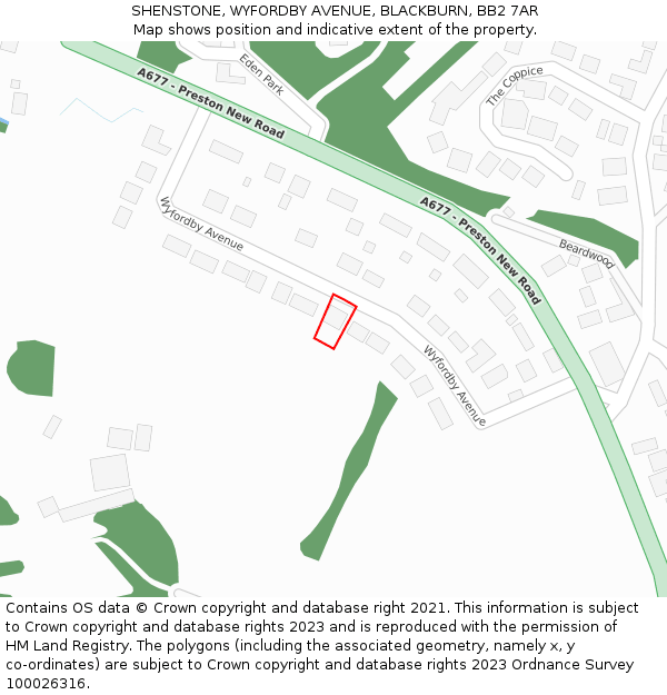 SHENSTONE, WYFORDBY AVENUE, BLACKBURN, BB2 7AR: Location map and indicative extent of plot