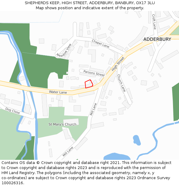 SHEPHERDS KEEP, HIGH STREET, ADDERBURY, BANBURY, OX17 3LU: Location map and indicative extent of plot