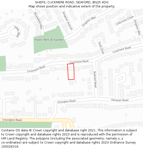 SHEPS, CUCKMERE ROAD, SEAFORD, BN25 4DG: Location map and indicative extent of plot