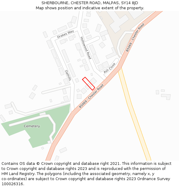 SHERBOURNE, CHESTER ROAD, MALPAS, SY14 8JD: Location map and indicative extent of plot