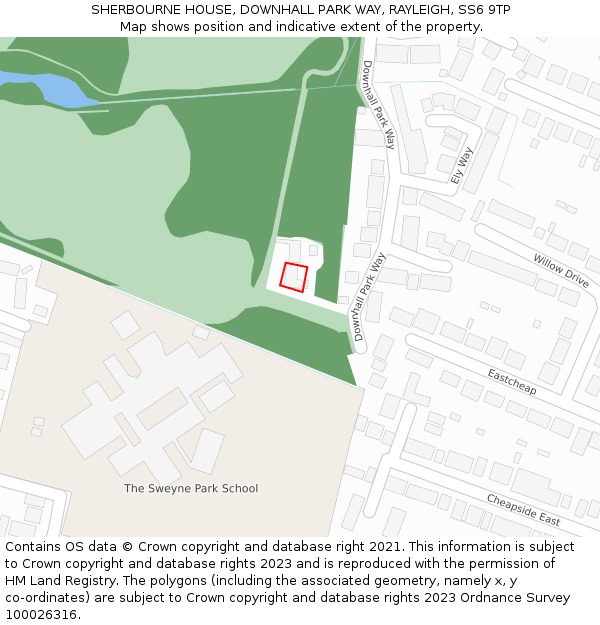 SHERBOURNE HOUSE, DOWNHALL PARK WAY, RAYLEIGH, SS6 9TP: Location map and indicative extent of plot