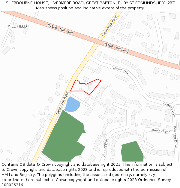 SHERBOURNE HOUSE, LIVERMERE ROAD, GREAT BARTON, BURY ST EDMUNDS, IP31 2RZ: Location map and indicative extent of plot