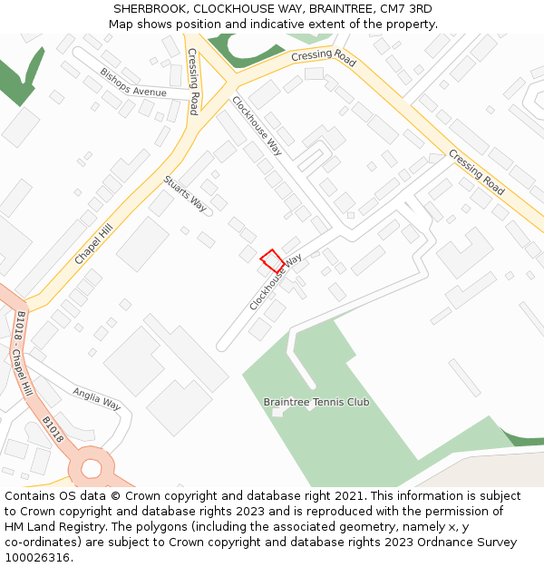 SHERBROOK, CLOCKHOUSE WAY, BRAINTREE, CM7 3RD: Location map and indicative extent of plot
