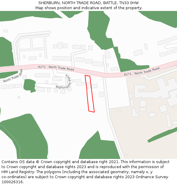 SHERBURN, NORTH TRADE ROAD, BATTLE, TN33 0HW: Location map and indicative extent of plot