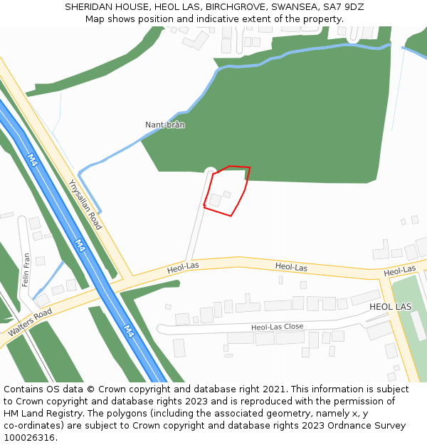 SHERIDAN HOUSE, HEOL LAS, BIRCHGROVE, SWANSEA, SA7 9DZ: Location map and indicative extent of plot