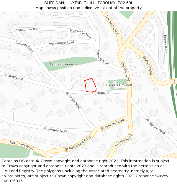 SHERIDAN, HUXTABLE HILL, TORQUAY, TQ2 6RL: Location map and indicative extent of plot